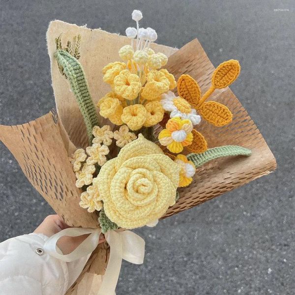 Flores de boda, jacinto amarillo, tela Artificial, costura, ramo de dama de honor, flor de punto tejida a mano para amantes