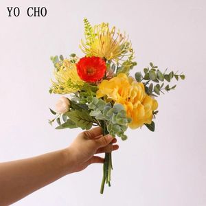 Fleurs de mariage yo chou fleur bouquet artificiel Silk rose pivoine orchidée pompom hydratgea mariée fête des fêtes de fête