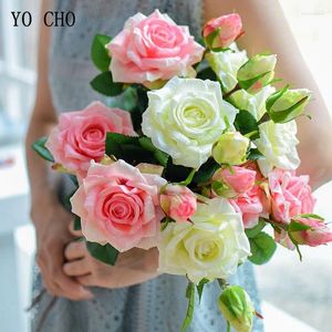 Fleurs de mariage yo chou grand rose artificielle mariée demoiselle de demoiselle en latex Flower Supplies 6pcs