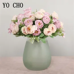 Fleurs de mariage yo cho mini bouquet pour les demoiselles d'honneur 10 têtes de la soie rose artificielle false de fête à la maison décoration