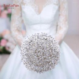Fleurs de mariage Youlapan HF02 Bouquets en strass scintillant pour les accessoires de bouquet de mariée en argent en diamant complet bijoux