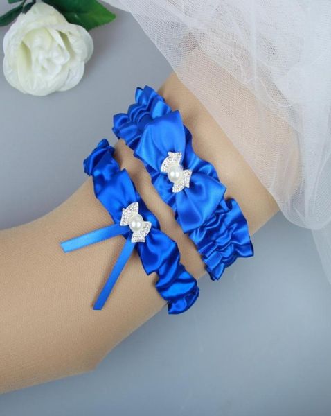 Gartières de mariage pour la mariée Bleu rouge Ligge de mariée Jarretières CEinterprètes Signestones cristaux Satin Ribbon Taille de 15 à 23 pouces5690131