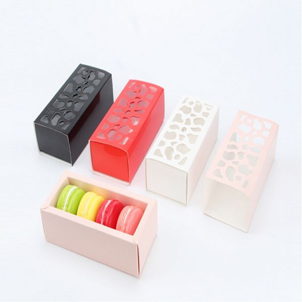 Cajas de regalo de boda Wrap Hollow Pattern Cake Biscuit Box Caja de macarrones con ventana de PVC