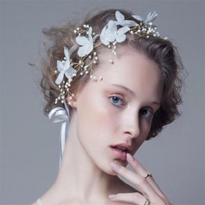 Bruiloft Goud Handgemaakte Bloemen en Parel Haarband Hoofddeksels voor Bruids Bruidsmeisje Luxe Haaraccessoires Hoofddeksel Fascinators Ti2600