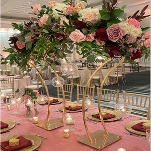 Wedding Golden Metal Flower Stand Table Centerpieces for Wedding Decoration Gold iron Centrepiece event Decor Flowers vase imke088
