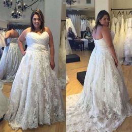 Wedding Jurk Lace Bruidal plus jurken maat applique kralen tule sweep trein lieverd nek op maat gemaakte strand tuinvestido de novia