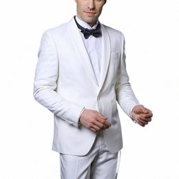 Bruiloft Bruidegom Blazer Pak Voor Mannen Witte Sjaal Revers Enkele Breasted Tweedelige Jas Broek Terno Masculinos Completo Slim Fit O9Z1 #