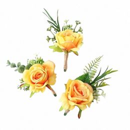 Broche de marié Boutniere Broche FRS bracelet bracelet Bridesmaids orange Roses jaune épingle à bornes de revers Butthole Acories E8in #