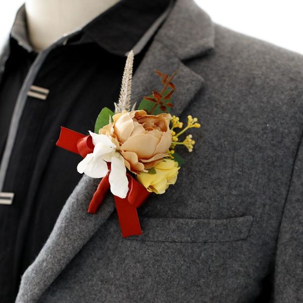 Mariage Groom Boutonnières Flower Corsage Bridal Broch Bridesmaid Jewelry Men Shirt Pin Party Prom Accessories