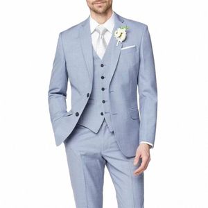 Costumes de marié de mariage pour hommes Slim Fit Fi Notch revers simple boutonnage costume masculin formel décontracté 3 pièces Blazer + gilet + pantalon n5sR #