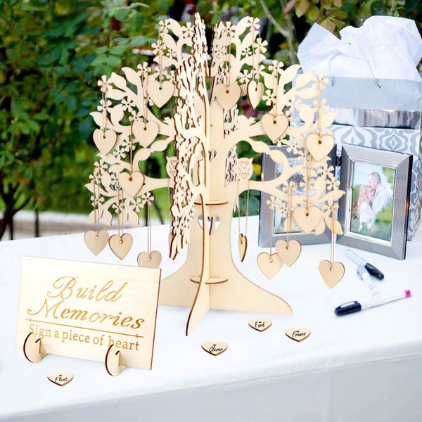 Libro de Visitas de boda, señal de visita al árbol, libro de visitas, colgante de corazones de madera, adornos sueltos para suministros de decoración para fiesta de boda