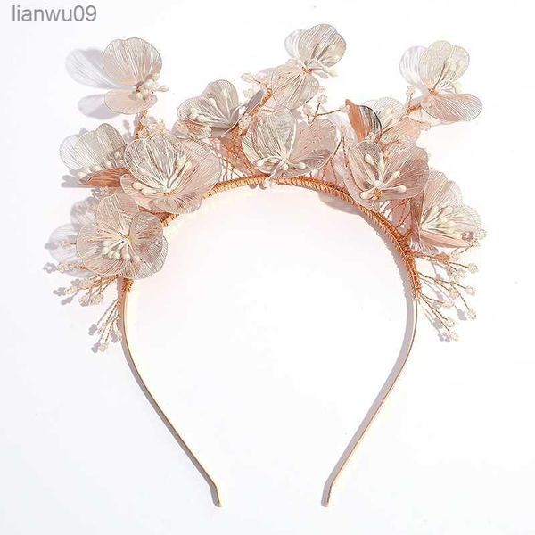 Accesorios para el cabello de la boda Tocado de flores Diadema Tocado de color dorado Mujeres Novias Vintage Tiara barroca Corona Joyería nupcial L230704