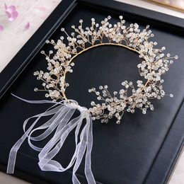 Accessoires de cheveux de mariage femmes bandeau accessoires de cheveux de mariée bijoux de tête or casque cristal bandeau mariée couronne diadème X0625