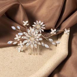 Peigne à cheveux de mariage, diadèmes en cristal Floral, Bijoux de cheveux de mariée, épingle à cheveux de luxe reine, accessoires pour cheveux, Bijoux dorés