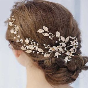 Wedding Hair Jewelry 1 item Vintage Leaves and Floral Bridal Headband Bohemian Headpiece Crystal Pearl Hair Vine Flower Halo Wedding Hair Accessories P230408