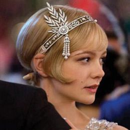 Bijoux de cheveux de mariage des années 1920 Vintage feuille mariée cristal perle casque clapet Great Gatsby diadème et couronne bandeau pour les femmes 230714