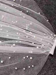 Wedding Haar sieraden 2024 Myyble Macria Long Pearl Veil Eén laag 3m Bruids Veil Cathedral 3 meter ivoor bruiloft sluier met parels bruid accessoires