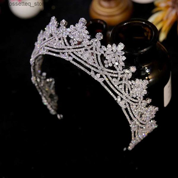 Joyas para el cabello de boda 2024 Nuevo circón de lujo alargado nupcial de la corona tiara plateado plate crystal baidma diadem diadema accesorios para el cabello de boda joya l46