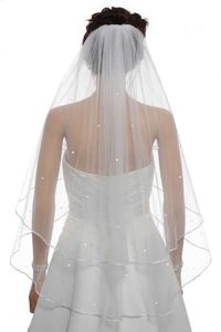 Bijoux de cheveux de mariage 2t 2 Tier Ribbon Edge Center Gatted Beded Bridal Veil 2023