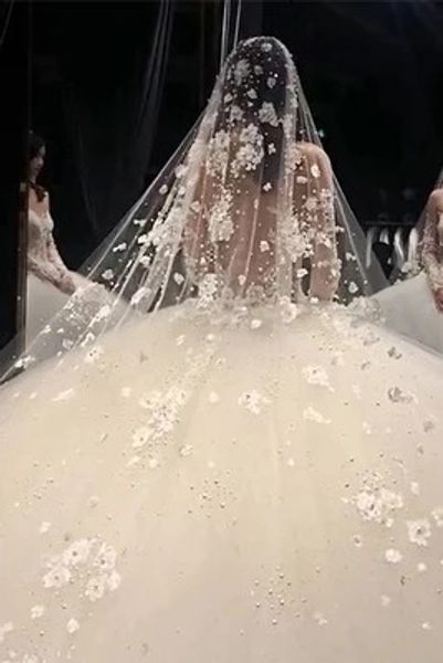 Bijoux de cheveux de mariage Appliques voile fleurs 3D perles voiles de mariée longueur chapelle élégante mariée perlée 3 m 4 m 5 m accessoires 231219