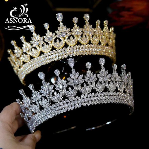 Joyas para el cabello de boda Asnora Luxury Cubic Zircon Tiara Diadema de novia Corona de bodas Accesorios para el cabello Princesa Fiesta Cz Joyería L46