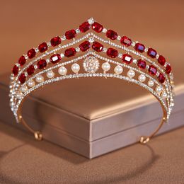 Bruiloft Haar Sieraden Barokke Klassieke Rode Kroon Bruid Ornament voor Vrouwen Party 230809