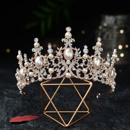Joyería para el cabello de boda Barroco de lujo Chapado en plata Perlas de cristal Tiaras nupciales Corona Desfile Diadema CZ Diademas Accesorios 230214