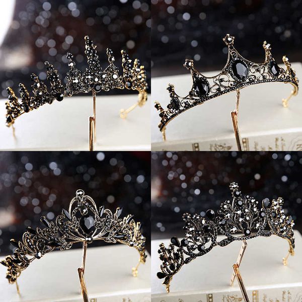 Joyería para el cabello de la boda Barroco Retro Negro Lujo Nupcial Cristal Tiaras Coronas Princesa Reina Desfile Prom Rhinestone Velo Tiara Accesorio para el cabello de la boda P230408