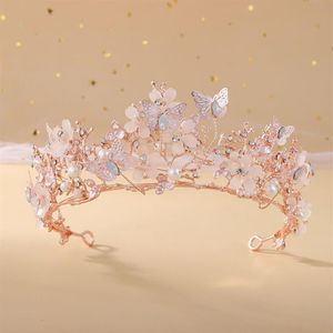 Joyería para el cabello de boda Barroco Oro rosa Cristal Mariposa Perlas Tiaras nupciales Coronas Diadema Tocado Vine Tiara Accesorios 23011239m