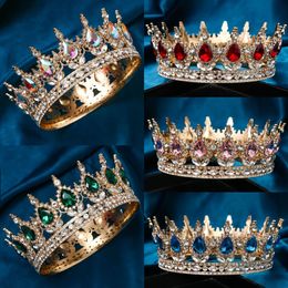 Bijoux de cheveux de mariage baroque couronne ronde nuptiale reconstitution historique cristal diadèmes moulage coiffes pour reines et roi 230809