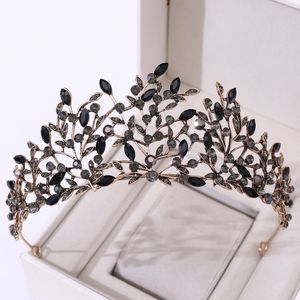 Bruiloft haar sieraden barokke vintage bronzen zwart kristallen blad bruids tiaras kronen optocht diadeem bruid hoofdband accessoires 230112