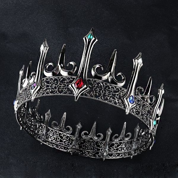 Joyería para el cabello de la boda Barroco Vintage Crystal Big Tiaras Black Crowns Royal King Crown para hombres Round Retro Prom Party Gothic Vestuario Accesorios 221109