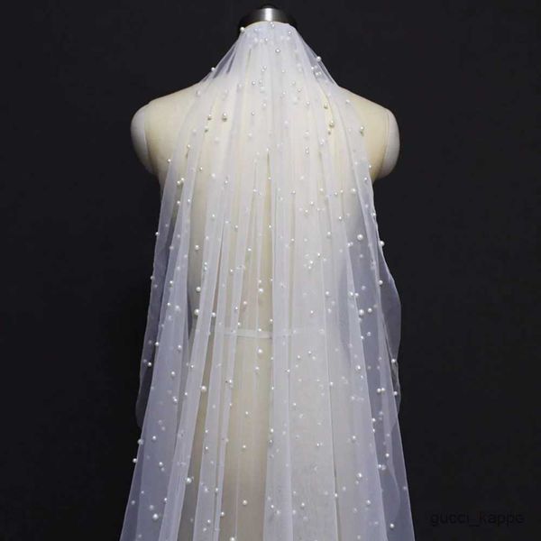 Bijoux de cheveux de mariage Beau long voile de perle une couche 3m Veille de mariée cathédrale 3 mètres
