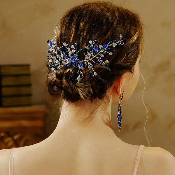 Bijoux de cheveux de mariage strass bleu accessoires de cheveux de mariage de mariée pour femmes peigne à cheveux en cristal mariées diadèmes et coiffures bandes de cheveux pince bijoux 231013