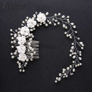 Bijoux de mariage Bijoux Bridal Mariage Crystal Bride Accessoires de cheveux Perle Fleur Bandeau à la main Perles de coiffeur de cheveux Décoration Pobre de cheveux pour femmes D240425