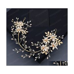 Bruiloft haar sieraden bruid luxe handgemaakte gouden golor crystal tak bloemenhoofdband vrouwen pin clip accessoires drop levering haarjew dhdx3