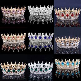 Joyería para el cabello de la boda Novia Royal Pink Crystal Queen King Headwear Corona redonda barroca Gran selección de belleza Corona Diadema Cabello de la boda A 230808