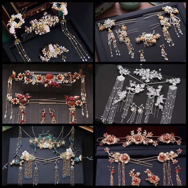 Bijoux de cheveux de mariage Peinture à l'huile chinoise Tête de mariée porter costume rétro dragon et Phoenix couronne princesse diadème de mariage 230216