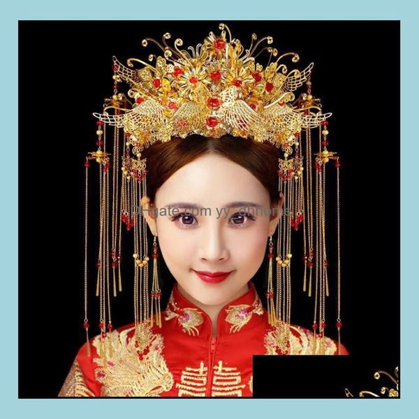 Bijoux de cheveux de mariage Costume de style chinois Chapeaux Couronnes Bandes Diadèmes Hairgrips Coiffures Bandeaux Drop Livraison 2021 1Fqwp