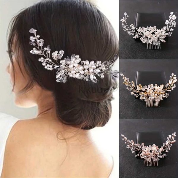 Hair de mariage bijoux cristal rinestone fleur perle peigne peigne bandeau tiara Hairpin for Women Bride Party Wedding Bridal Hair Accessories Bijoux D240425