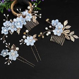 Bijoux de mariage Crystal Clain de mariage Combs Femmes Bridal Headpiece Pearl Righestone Flower Hair Accessories Bride Headwear Party Bijoux Gift D240425