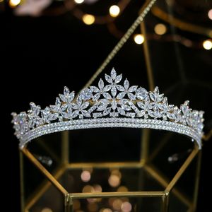 Bruiloft haar sieraden kubieke zirkonia zilveren kleur en gouden bruids kroon cz diadeem prinses tiaras verjaardagsfeestje kopstuk accessoires 230112