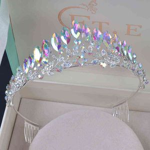 Bijoux de cheveux de mariage délicat Vintage AB couleur mariage couronne alliage diadème de mariée baroque simple princesse bandeau strass demi-rond diadèmes peignes T220907