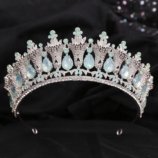 Bijoux de cheveux de mariage DIEZI baroque élégant princesse vert bleu opale cristal diadème couronne de luxe reine diadème mariage cheveux robe accessoires bijoux 231121