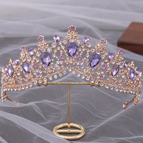 Bijoux de cheveux de mariage DIEZI Baroque luxe élégant reine princesse diadème couronne violet rose AB cristal diadème pour les femmes coiffure de mariage bijoux de cheveux 230808