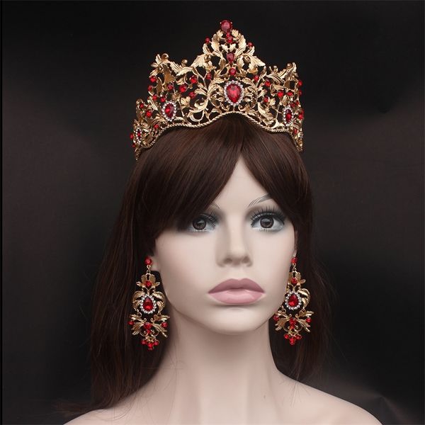 Bijoux de cheveux de mariage mode baroque magnifique cristal rouge diadèmes de mariée vert couronne de mariage pour la mariée Pageant bandeaux accessoires de cheveux de mariage 220831