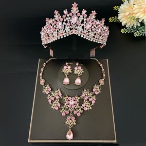 Bijoux De Cheveux De Mariage De Mode Rose Cristal De Mariée Diadème Couronne Femmes Reine Princesse Collier Ensembles De Mode Ensemble De Bijoux Diadèmes 230808