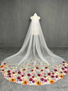 Bruiloft haar sieraden bloemen kanten bruiloft sluier 3 meter lange bruids sluier met 3D bloembruid sluier met kam bruiloft accessoires
