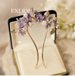 Bruiloft haar sieraden fxlry originele handgemaakte ziyang bloem u -vormige zanzi zomerpan hoofdtooi cheongsam match haarspelden 230815