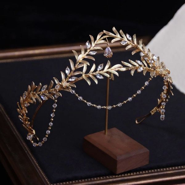 Joyería para el cabello de boda, corona de hoja de Color dorado, diadema para baile de graduación para mujer, Tiara nupcial para la frente, accesorios para pieza de novia 230809